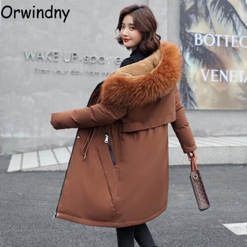 Orwindny Fur Lining Warm Parkas Women Snow Wear Warm Long Jackets Female High Street Office Lady Clothing Plus Size 3XL Coats