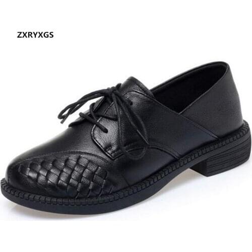 2021 New Elegance Temperament Lace-up Spring Shoes Soft Comfortable Flat Shoes Woman Genuine Leather Shoes Loafers Casual Shoes
