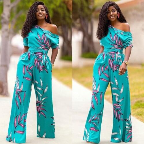 Women Ankara Bohemian Print Jumpsuit Turkish Arabic Dubai Bazin Riche Fashion Wide Leg Pants Playsuit Bodysuit African Clothing