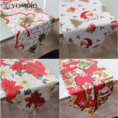 1PC 36x180cm Christmas Table Runner Mat Christmas Tablecloth Flag Home Party Decorative Santa Claus Tapestry Red Table Runners
