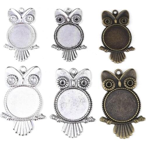 10pcs/lot 20/25mm Owl Shape Cabochon Bezel Blank Trays Pendant Necklace DIY Making Jewelry Accessories Wholesale