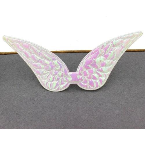 20pcs Large White Iridescent Fabric Angel Wing Appliques 22cm Cut Outs Cupid Fairy Wings, Baby Shower, Doll Embellishment