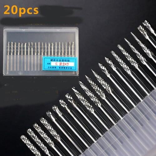 20pcs/set Tungsten Steel Carbide Rotary Files Milling Cutter Grinder Wind-Mill Accessories 3mm Handle Deburring Grinding Bit