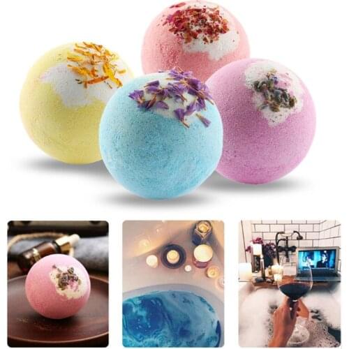 4pcs 100g Bath Ball Bomb Explosion Bathing Ball Bubble Sea Salt Bath Ball with Dried Flower Deep Sea Salt