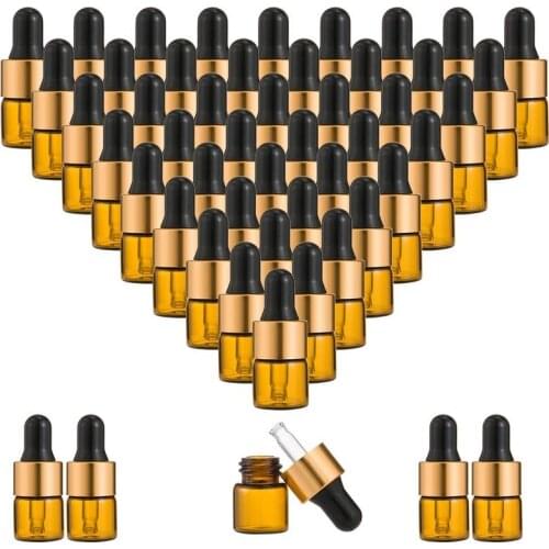 50pcs 1ml Mini Dropper Vails 1/4 Dram Glass Sample Dropper Bottles DIY Cosmetic Sample Empty Travel Eye Dropper Container