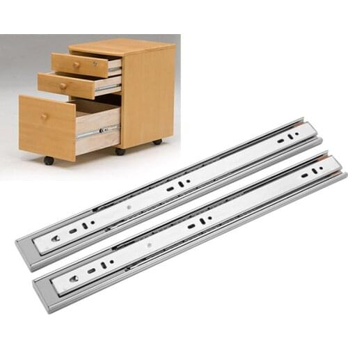 2pcs Stainless Steel Buffer Mute Drawer Slides 10-22" Drawer Track Rail Sliding Three-Section Cabinet Slides Furniture Hardware