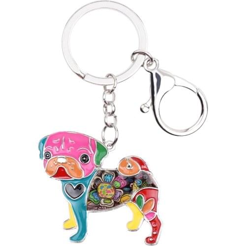 ARWA Enamel Pug Dog Keychain Key Chains Animal Bag Car Pendant Key Rings Women Accessories Charms Fashion Jewelry Gifts