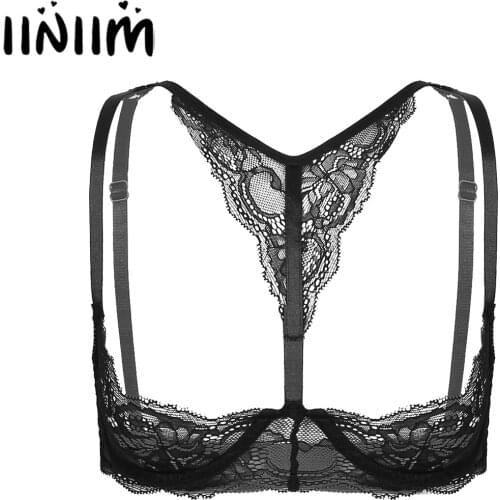 Women Female Lace Sexy Bare Breast Unlined Bra Tops Adjustable Shoulder Straps Sleeveless Lingerie Underwear for Evening Parties