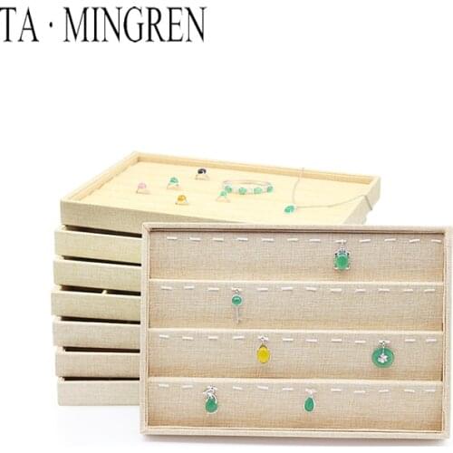 Hot fashion linen jewelry ring earrings display tray cheap jewelry display box good looking simple atmosphere