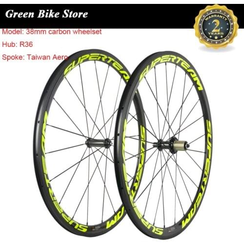 SUPERTEAM 700C Carbon Road Bike Wheels 23mm Width 3K glossy chinese Carbon Fiber Bicycle Cycling Racing Wheelset 38mm R36 Hub