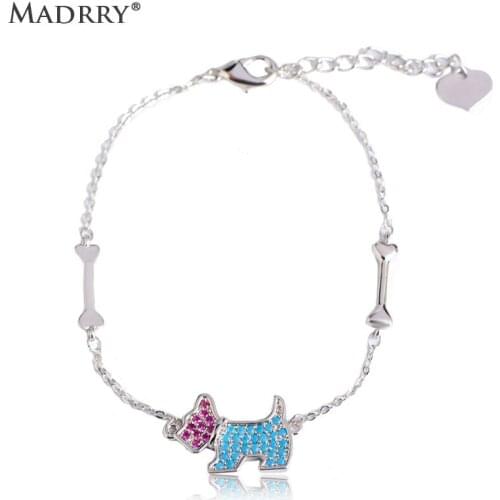 Madrry Copper Metal Dog Zodiac Bracelets for Women Girls Kids Bone Pulseira Feminina Blue Pink Cubic Zirconia Wrist Accessories