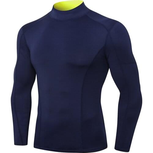Men Gym Fitness Shirt Long Sleeve Compression Tops Running Cycling Hiking Climbing Sportswear Male Sport Tshirts Stand Collar