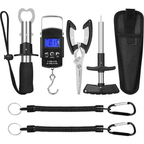 7Pcs Fishing Tool Kit,Fishing Pliers With Sheath,Fish Hook Remover Tool,Fish Lip Gripper,Digital Fish Scale And Lanyards