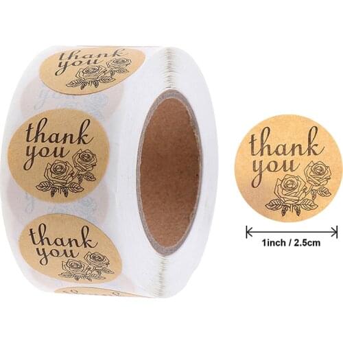 500pcs/roll 2Styles Flowers Heart THANK YOU Adhesive Stickers Scrapbooking Stationery Cake Biscuit Baking Sealing Labels Gift
