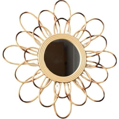 Wall Decor Rattan Mirror,Boho Wall Mirror Decor,Craft Frame Hanging for the Living Room, Bedroom, Nursery