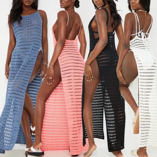 New Summer crochet Long dress Cover-Ups Women Bathing Suit Bikini Cover Up High Split Beach Dress Swimwear Swimsuit Dress