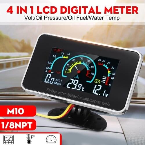 New 3 In 1 LCD Car Digital Gauge Voltmeter Oil Pressure Water Temp meter 1/8 NPT Oil Pressure sensor 12-24V
