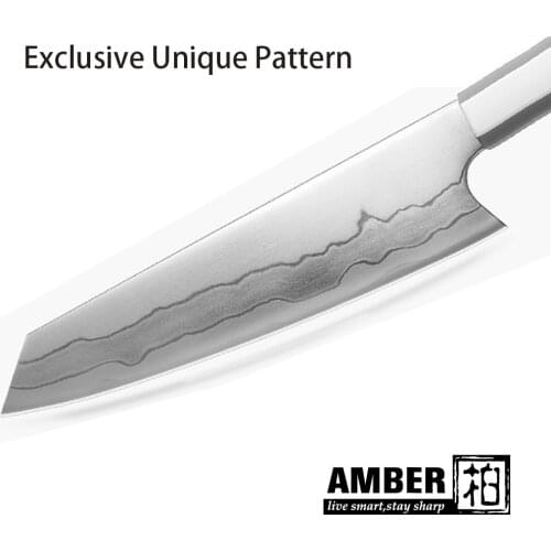 Amber Knife- American 440C 7 layers Damascus Steel Kiritsuke Knife Blade