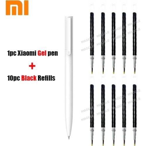 Original Xiaomi Gel Pens 0.5mm No Cap Bullet Pen Black Pen Press Core PREMEC Smooth Switzerland Refill MiKuni + Black/Blue Refil