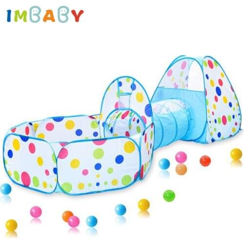 IMBABY 3pcs/Set Childrens Tent Toys Boys Girls Tipi Tent Dry Ball Pool Portable 3 in 1 Babys Crawling Tunnel Kids Tent 5 Colors