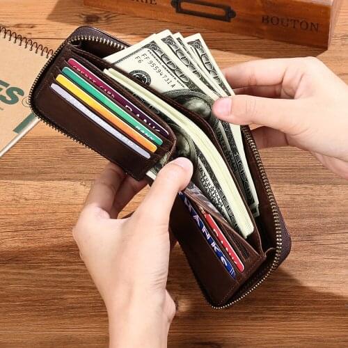 First Layer Cowhide Drivers License Wallet RFID Leather Card Case Anti-theft Brush Zipper Multi-function Card Case Wallet