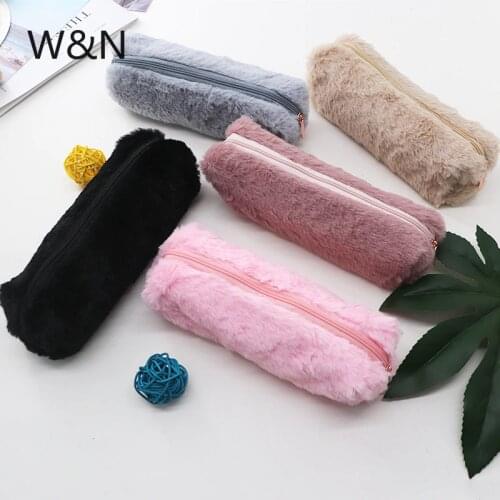 Solid Color Plush Pencil Case School Pencil Cases Bag Stationery Pencilcase Kawaii Pencil Case For Girls School Supplies Tools
