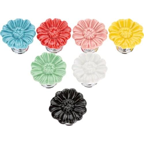 7Pcs European Flower Furniture Door Pulls Handle Ceramic+Zinc Alloy Child Room Cupboard Drawer Kitchen Cabinet Knobs and Handles