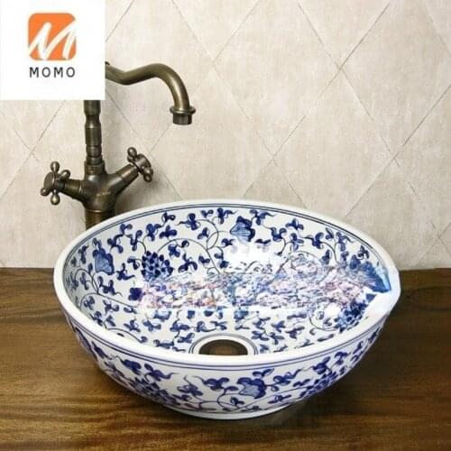 Jingdezhen Hand Painted Blue and White Porcelain Ceramic Wash Basin Bathroom Sink