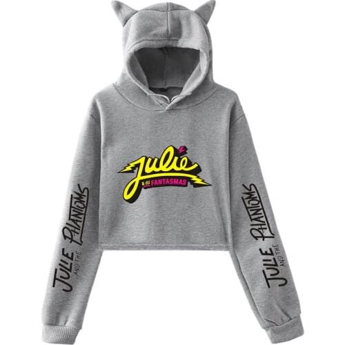 Julie and the Phantoms Sweatshirt Girls Casual Cat ear Cropped Hoodies womens Long Sleeve Pullover Crop Top Womens cute Hoodie