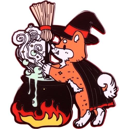 Witches brew pin magical broom badge spooky Halloween brooch creative backpack decor