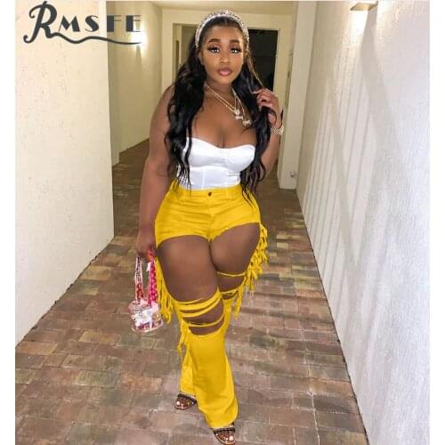 RMSFE 2021 European And American Womens Wear New Fashion Personality Hole Slim Flared Jeans In Autumn And Winter Jeans