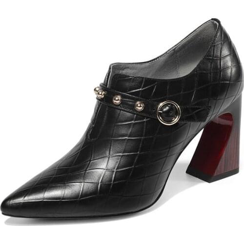 Salu 2020 Genuine leather Women Pumps All Match Pointed Toe Cow Women Shoes Slip on Pointed Toe Ladies black Pumps big size 11 9