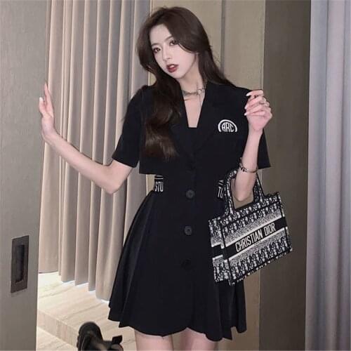 Waist Hollow Out Suit Pleated Dresses Solid Color Slim Sexy Elegant Simplicity Vestidos Summer Ins Fashion Feminino Streetwear