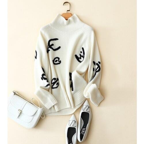 Geometric Turtleneck New Years Sweater for Women Knit Sweater Female White Black Fall Winter 2019 New Items Pullovers