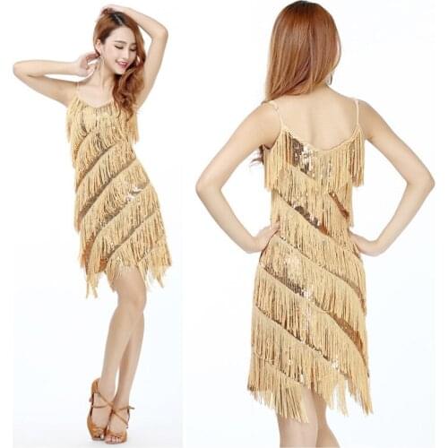 Sequin Sexy women stunning flapper fringe 1920s gold vintage great gatsby charleston sequin party Sexy V-Neck latin dance dress