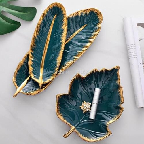 Feather Golden Dinner Plates Phnom Penh Ceramics Snack Dessert Storage Tray European Creative Green Ceramic Plate