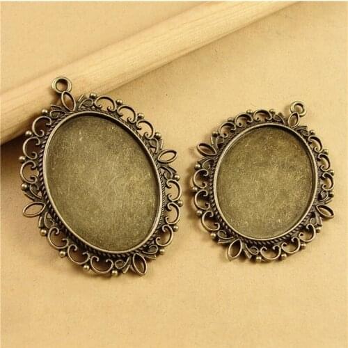 10pcs 10pcs/lot Oval Pendant Blank Settings Cabochons Bases Bezel Trays Fit 40x30mm Cabochon Cameo DIY Necklace Jewelry Making