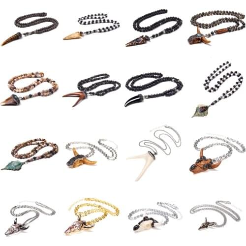19 Styles Of Animals Bone Pendant Necklace Women Natural Buddhism Dzi Agat Beads Collier Men Fashion Leaf Fluorite Charm Jewelry