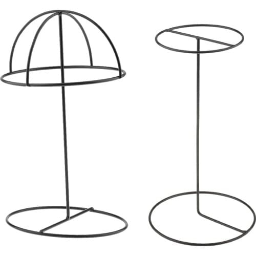 2pcs Stable Free Standing Metal Hat Display Holder Baseball Sport Cap Storage Organizer Stand Wig Dry Rack Shelf Black