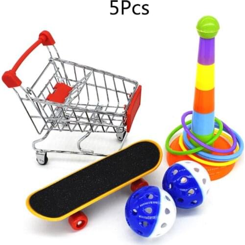 5Pcs/Set Parrot Training Toys Mini Shopping Cart Training Rings Skateboard Stand Perch Parakeet Cockatiel Entertainment