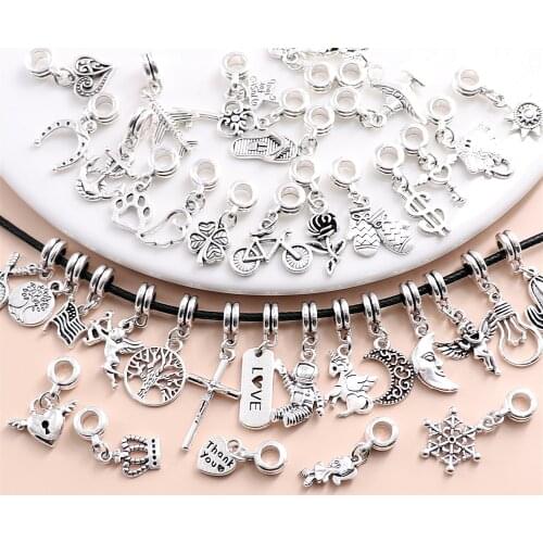 New Mix 50pcs Vintage Charms European Bead Charm fit for pandora style Bracelets Necklace DIY Metal Jewelry Making