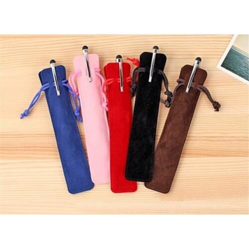 300 pcs Velvet Pen Pouch Holder Single Pencil Bag Pen Case Rope Locking Crystal Metal brand Pen bag school stationery supplies