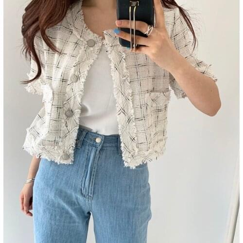 Comelsexy 2020 New Arrivals Korean Chic Retro Plaid Cardigans O-neck Single Breasted Shirt Sleeve Thin Outwear For Autumn