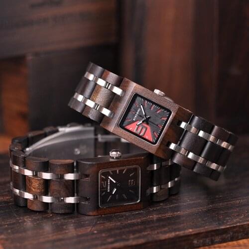 BOBO BIRD Bamboo Wooden Ladies Watches Women Wood Watch Wristwatch Quartz Square in Wood box Girl friend gift