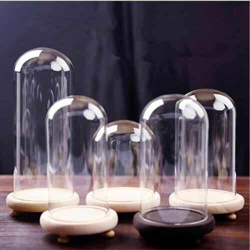Diameter=7cm 9cm Glass Dome Vase Home Decoration Creative Glass Cover with Three Legs Log Base Friend Gift Wedding Decoration