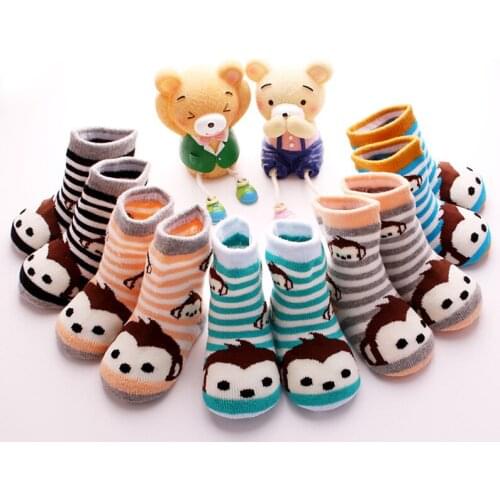 Kids Socks Free Shipping Children 80%cotton Baby Boys 1-12year 5pair/lot New Arrived Students Thick Terry Warm Hot Monkey