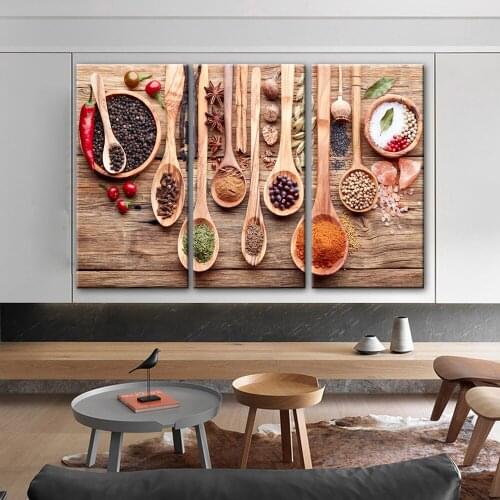 Food Spoon Grains Spices Canvas Paintings On The Wall Modular Pictures Kitchen Theme Wall Art Canvas Prints For Home Wall Decor