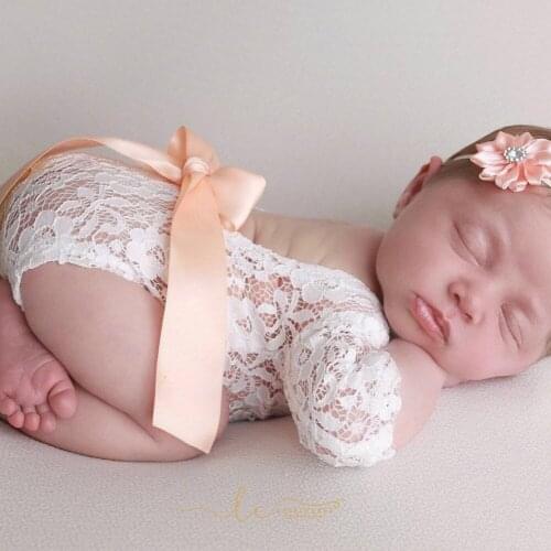 Photo Studio Newborn Photo Props Baby Romper Lace Deep V Backless Clothing Toddler Art Headdress Flower Girls Photography Props