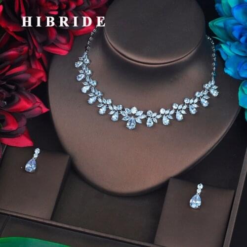 HIBRIDE Flower Shape Clear Bridal Jewelry Sets For Women Pendant Set Dress Accessories Brilliant Jewelry Necklace Set N-580