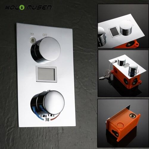 Chrome Smart Shower Concealed Wall Mounted Digital Temperature Display Head Shower Handheld Shower Digital Shower Thermostat Set
